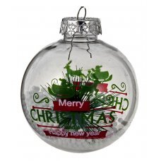 Χριστουγεννιάτικη Μπάλα Διάφανη με Χιόνι και Γκι στο Εσωτερικό (8cm)